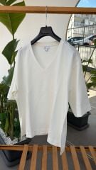 Reiss v yaka rahat kalıp tshirt krem