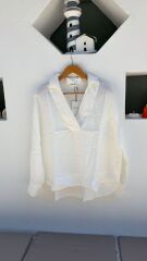 Peach Oversize yakalı keten gömlek