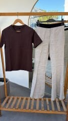 Massimo keten kadın ispanyol paça pantolon