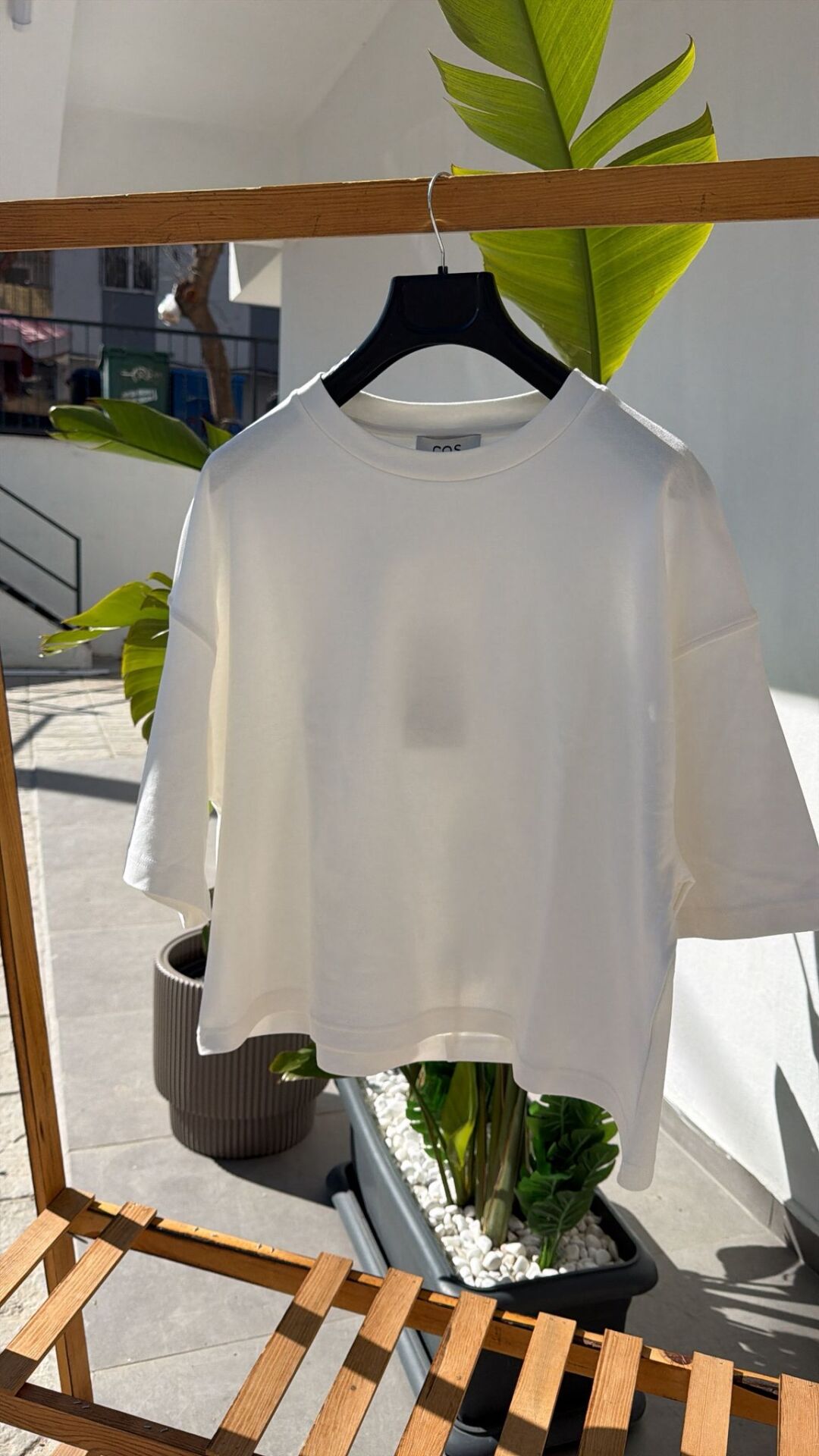 Cos Bisiklet yaka kısa tshirt krem