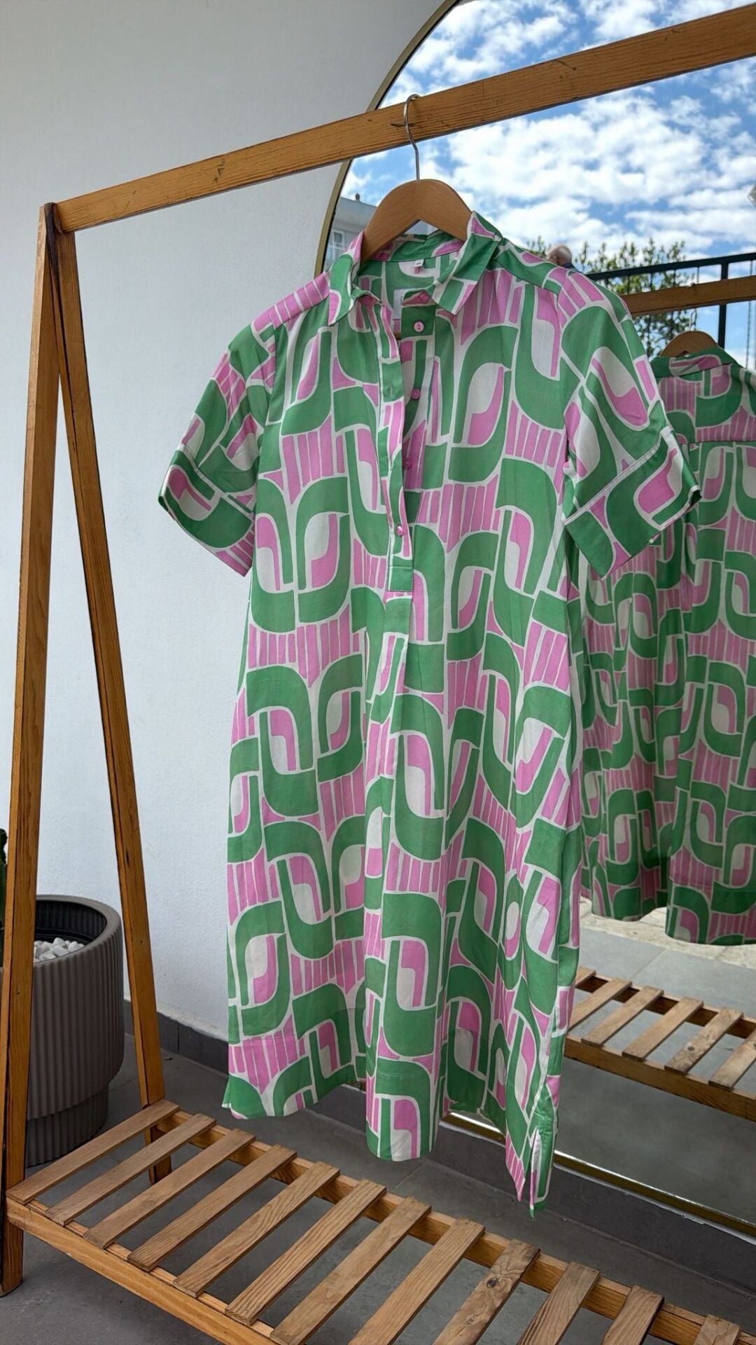 Milano yeşil pembe geometrik elbise