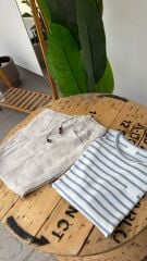 G mavi çizgili uzun kol kadın body