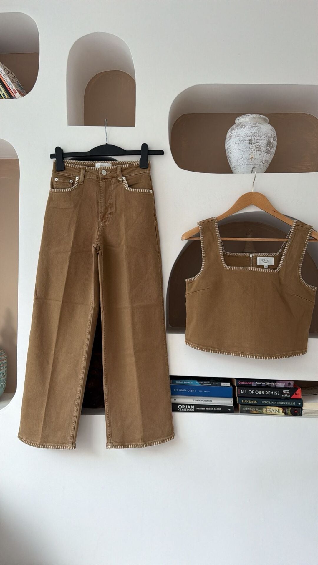 Rails camel çoban dikişili pantolon