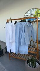 Masion Leopard paçası düğmeli keten pantolon