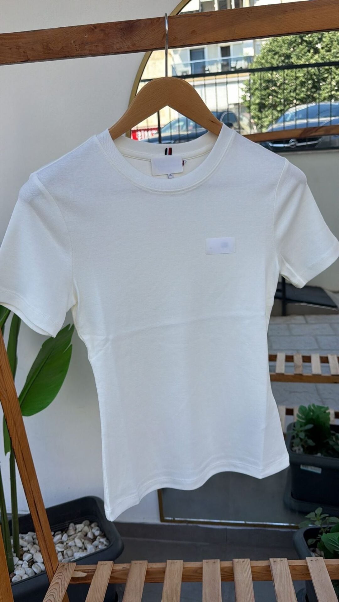 T kadın bisiklet yaka krem tshirt