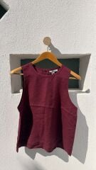 Bordo keten kadın bluz