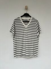 Cos siyah krem çizgili v yaka tshirt