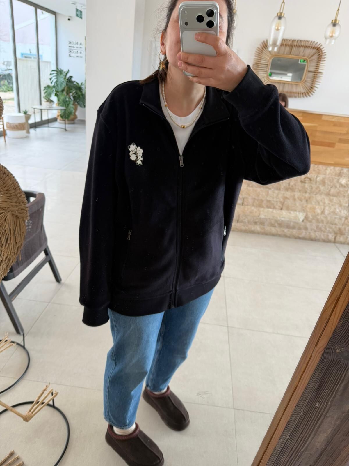 Siyah fermuarlı sweat unisex