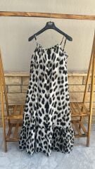 Leopar askılı elbise