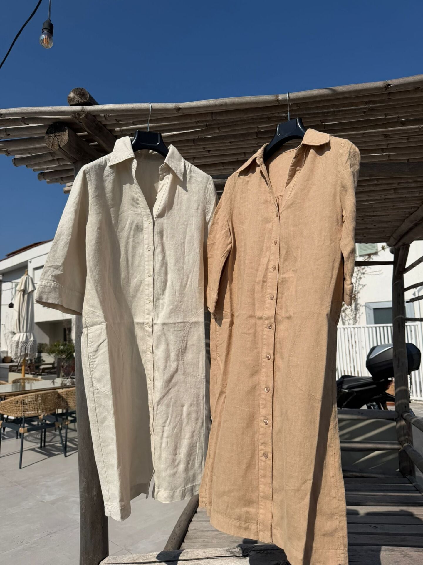 mads komple düğmeli keten elbise