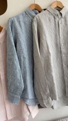 İtalyan keten çizgili erkek gömlek