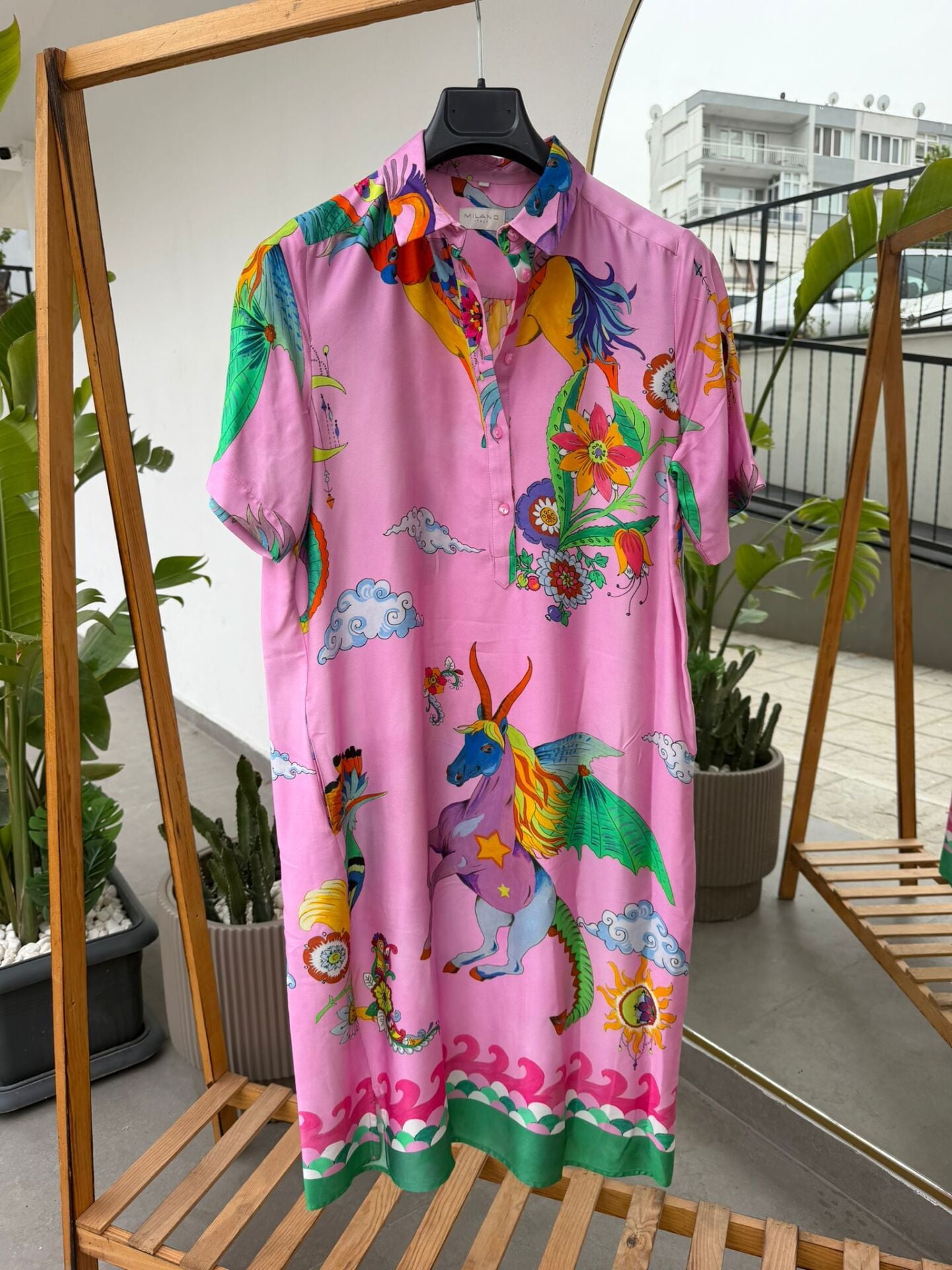 Milano uzakdoğu desenli elbise