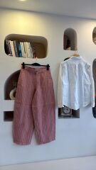 Mads pembe çizgili keten pantolon