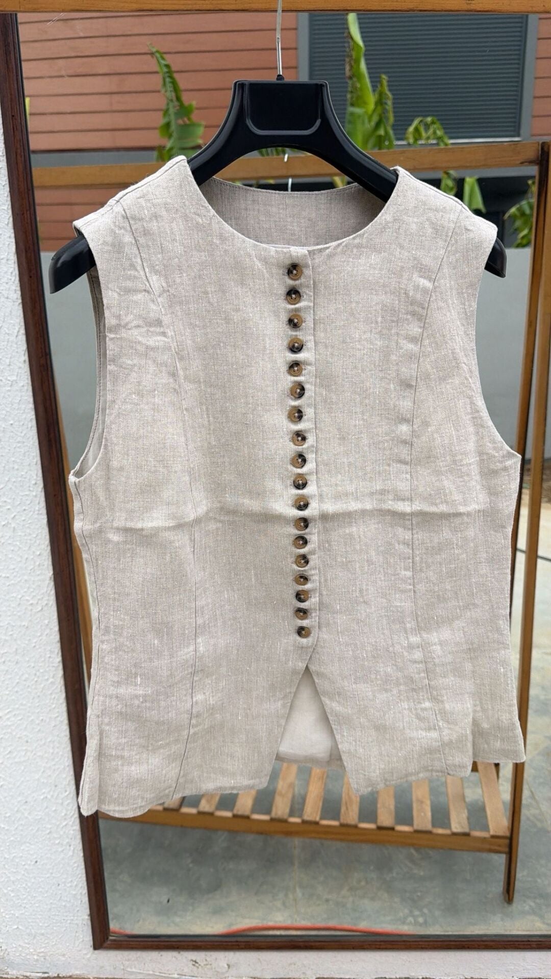 Maison leopard düğmeli keten yelek