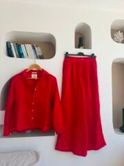 masion leopard duble paça kırmızı pantolon