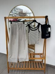 Cos kırçıllı krem gri melanj kadın kumaş pantolon