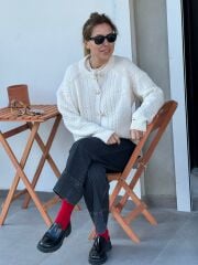 Krem inci detayli hırka