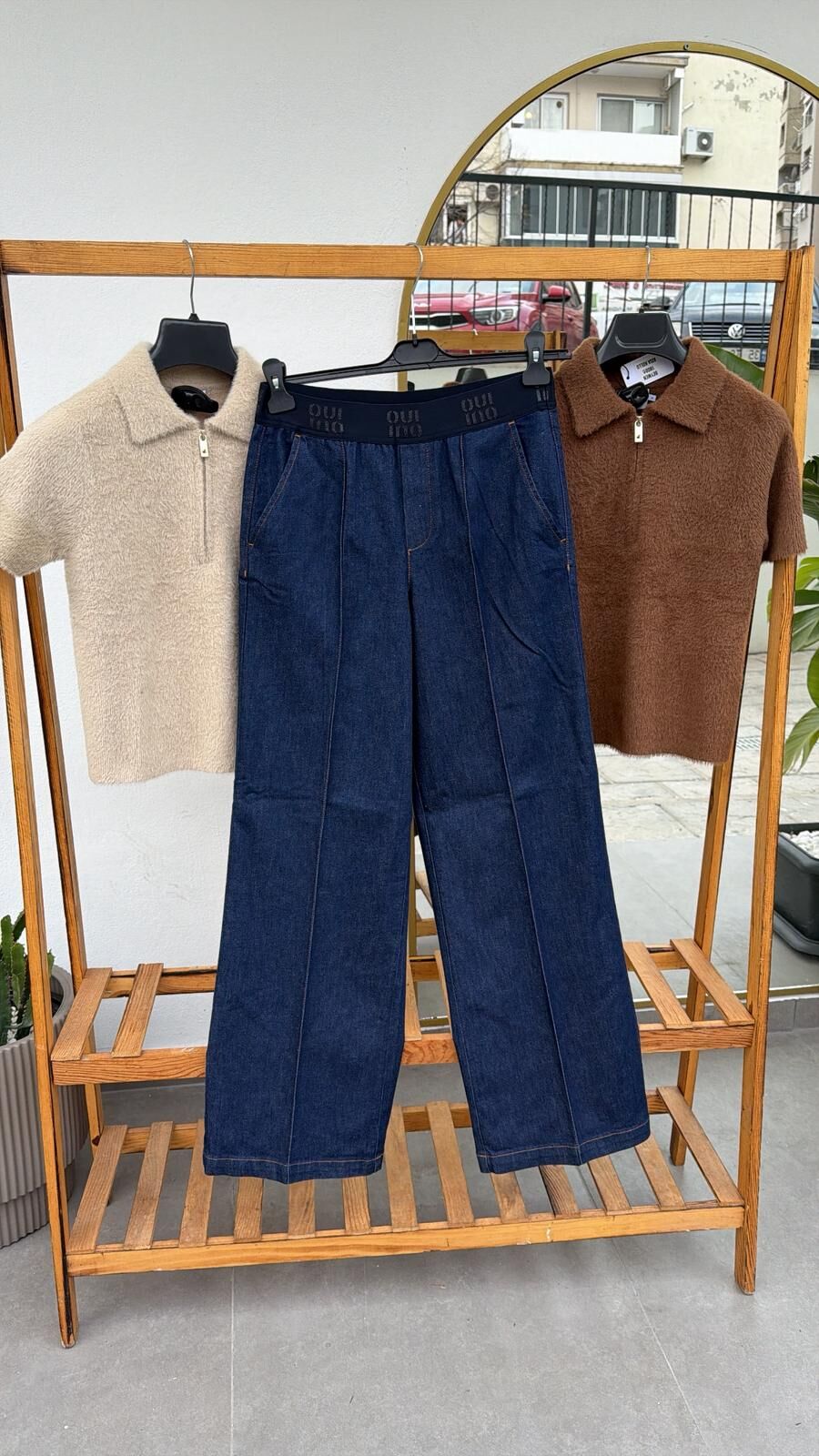 Oui beli lastikli koyu Jean