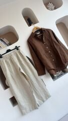 Masion leopard barrel natural keten kadın pantolon