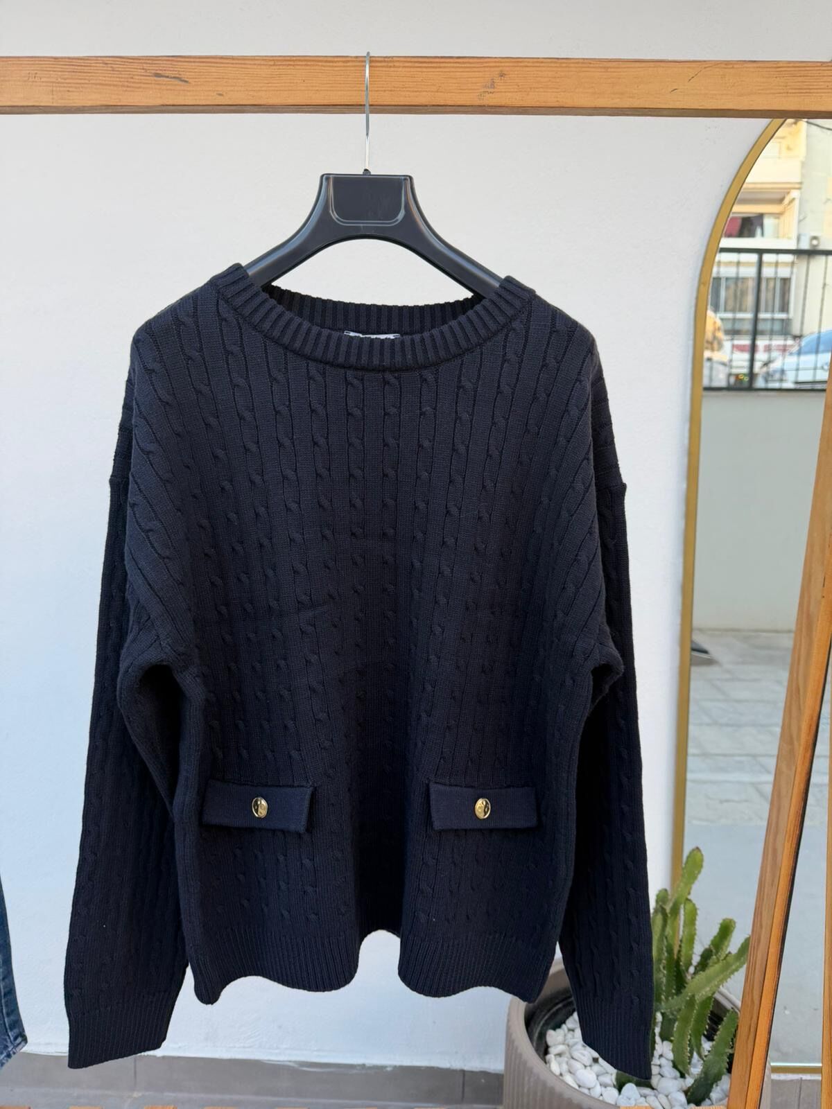 More & more lacivert saç örgülü triko