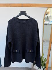 More & more lacivert saç örgülü triko