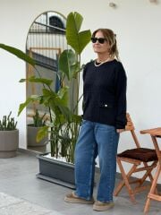 More & more lacivert saç örgülü triko
