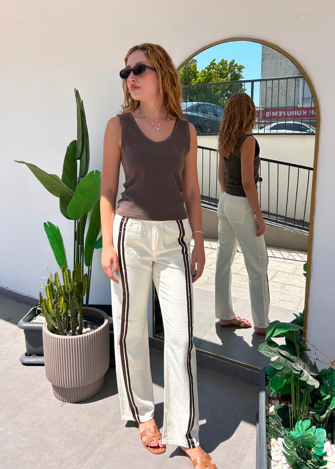 Rag bone şeritli krem jean