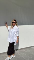 Oversize beyaz prl oxford gömlek