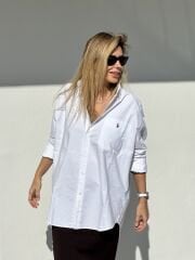 Oversize beyaz prl oxford gömlek