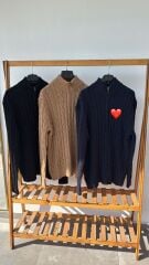 Saç Örgülü Yarım Fermuarlı kazak