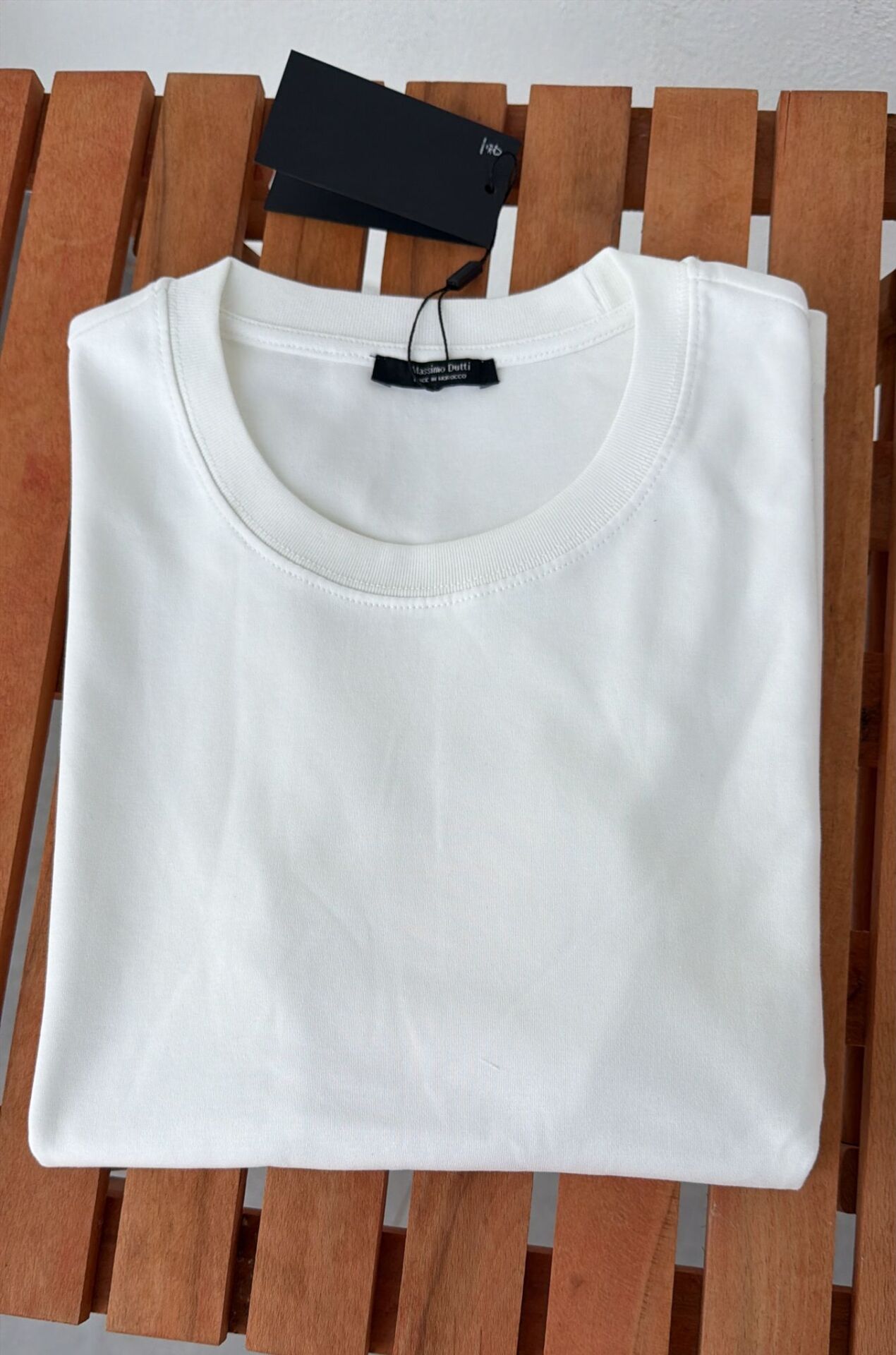 Massimo bisiklet yaka kadın tshirt krem