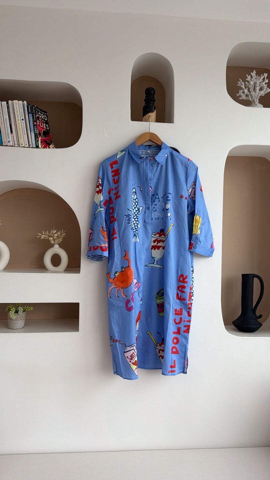 Milano desenli mavi elbise