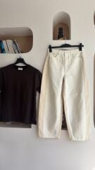 Marks & spencer krem barrel kadın jean