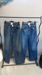 Wide leg paça detaylı kadın jean yeşilli