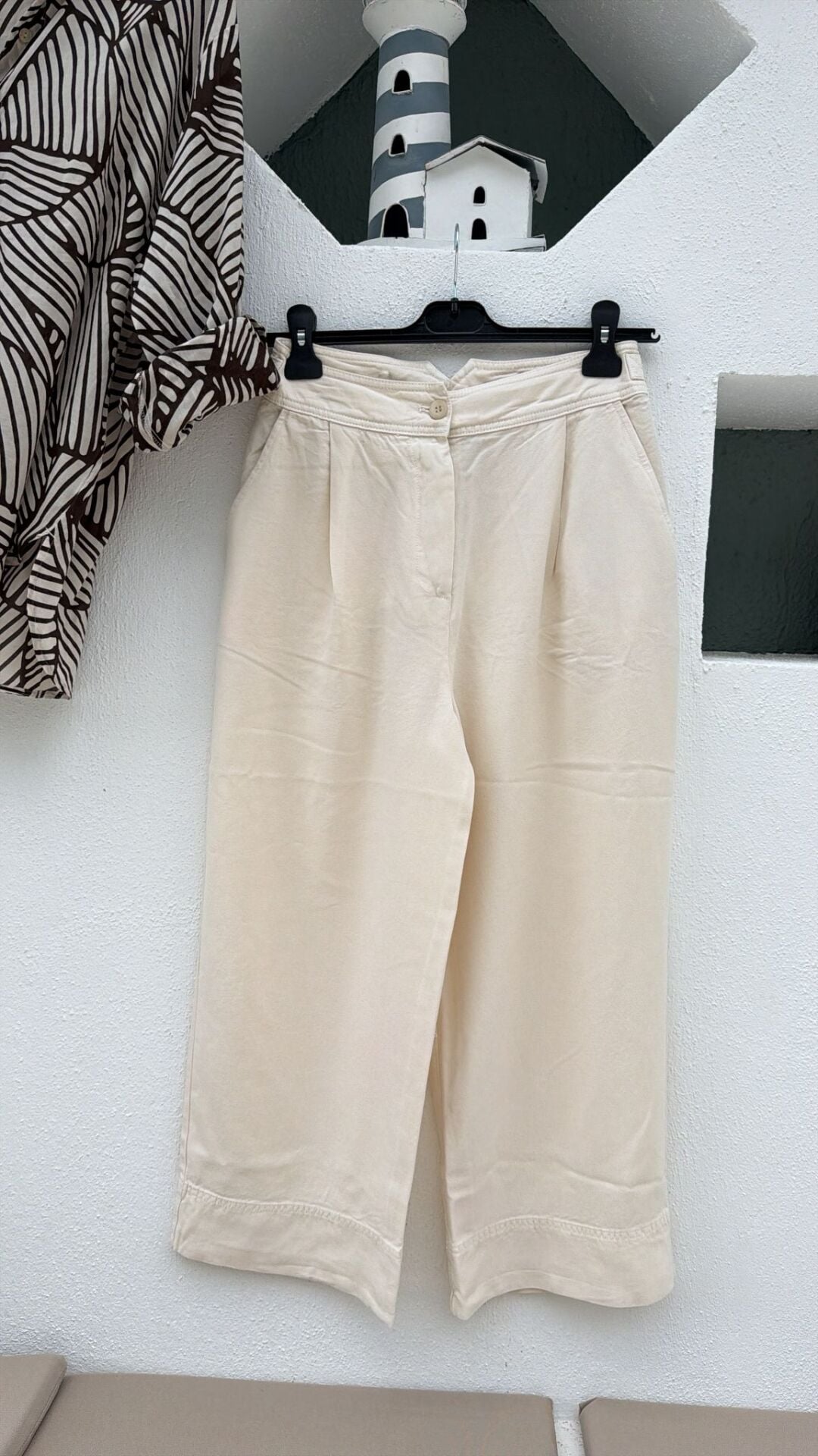 Cos krem pileli tensel pantolon